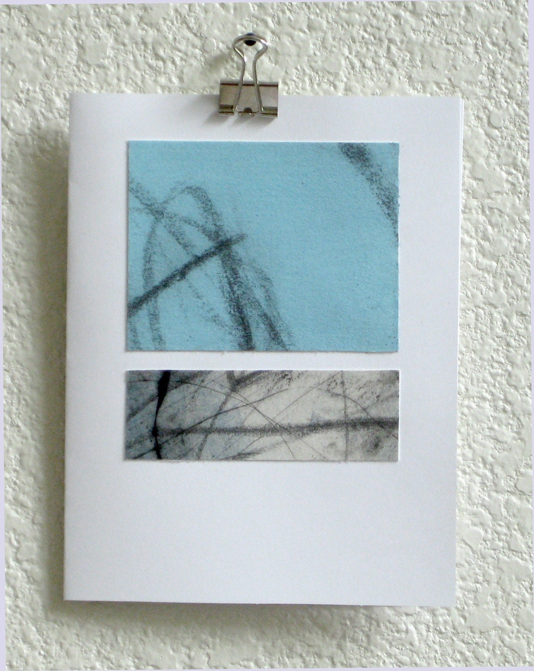 art card blank blue original monoprint collage on white cardstock