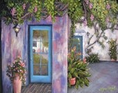 Blue, door, purple, wisteria, Print, 11x14 inch with double mat, door, courtyard, Meridian Reflections