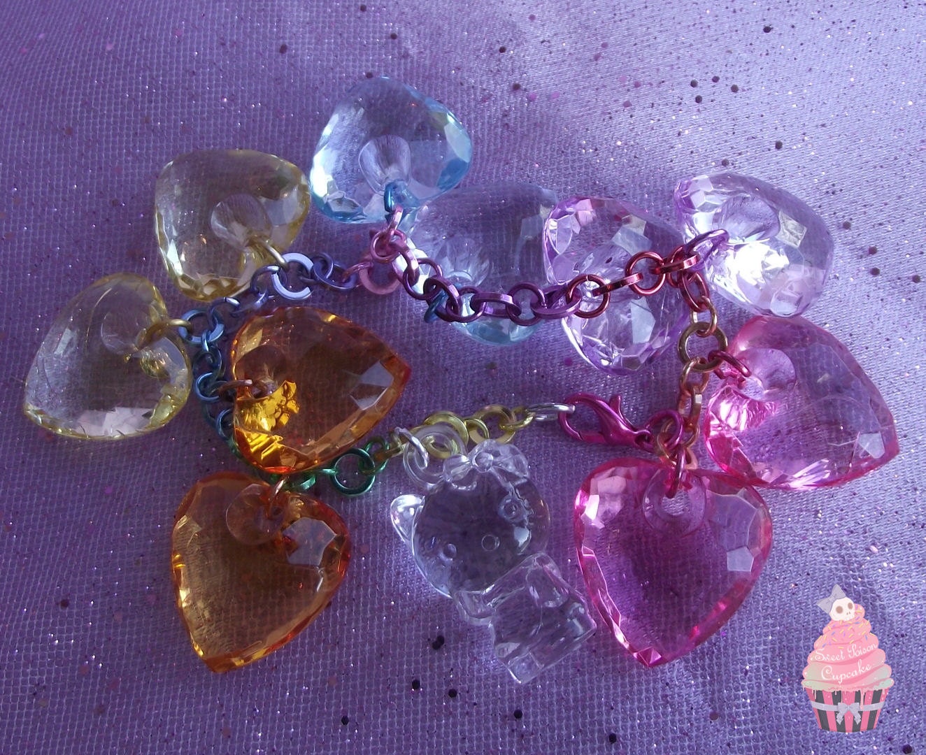 Rainbow Acrylic Heart Charm Bracelet