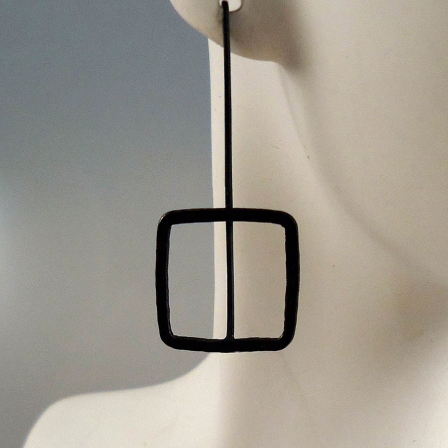Geometric Earrings, Squared - Recycled Silver earrings - FREE shipping