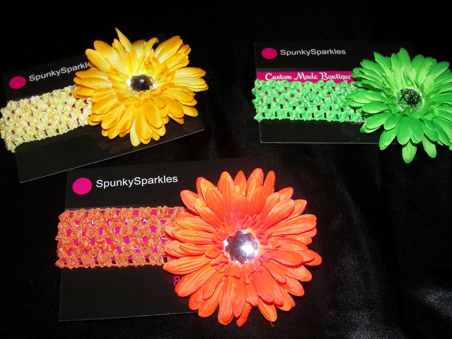Bright and Colorful Jeweled Daisy Flower Hair Clips--Coordinating Headbands