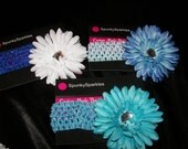 Sea of Blue Jeweled Flower Clips and Coordinating Headbands--Set of 3