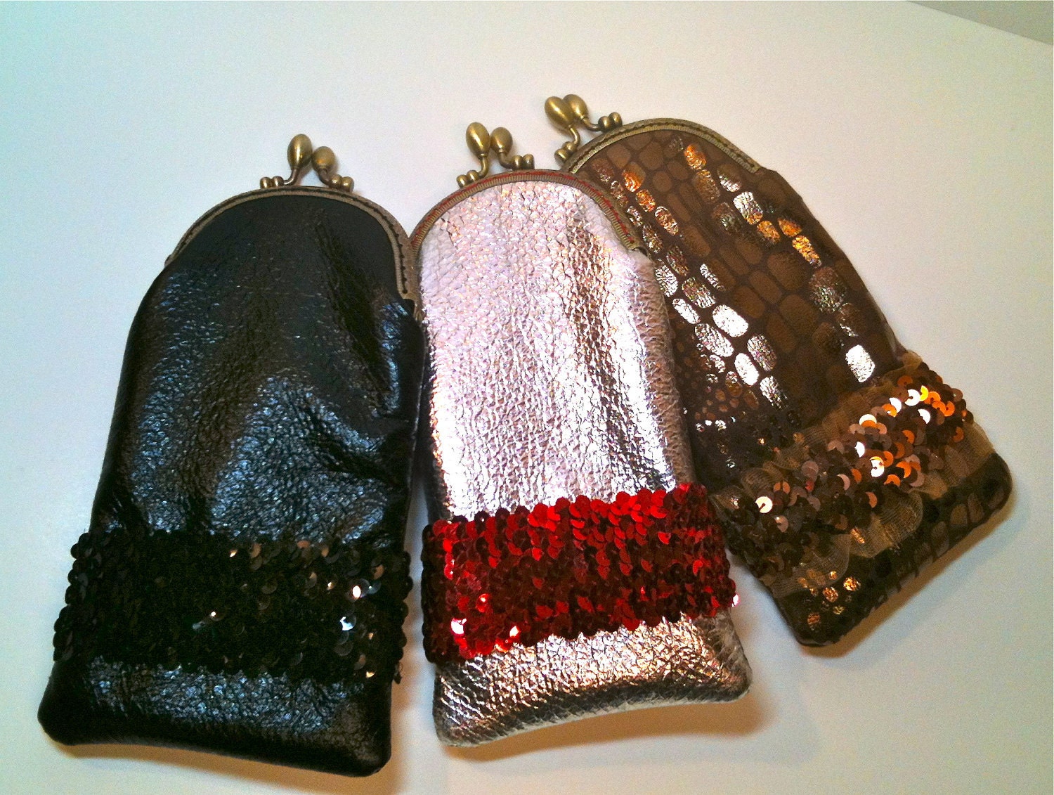 Eyeglass Case in Silver and Red Sequins
