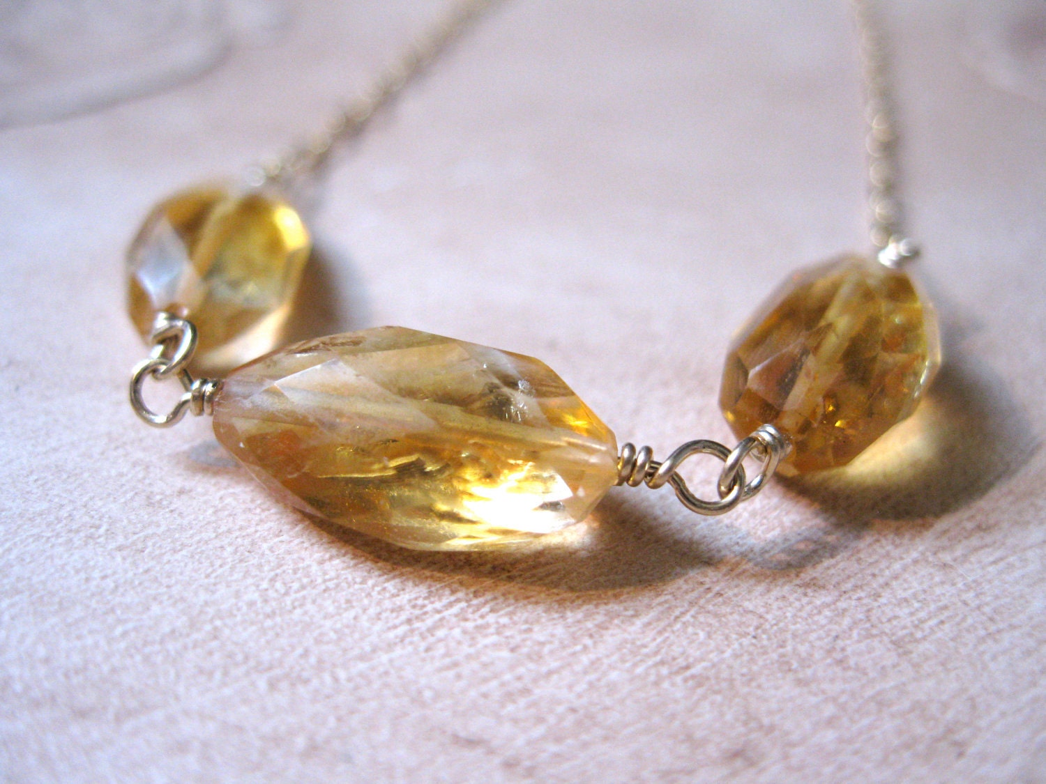 Citrine Nugget, Gold Necklace