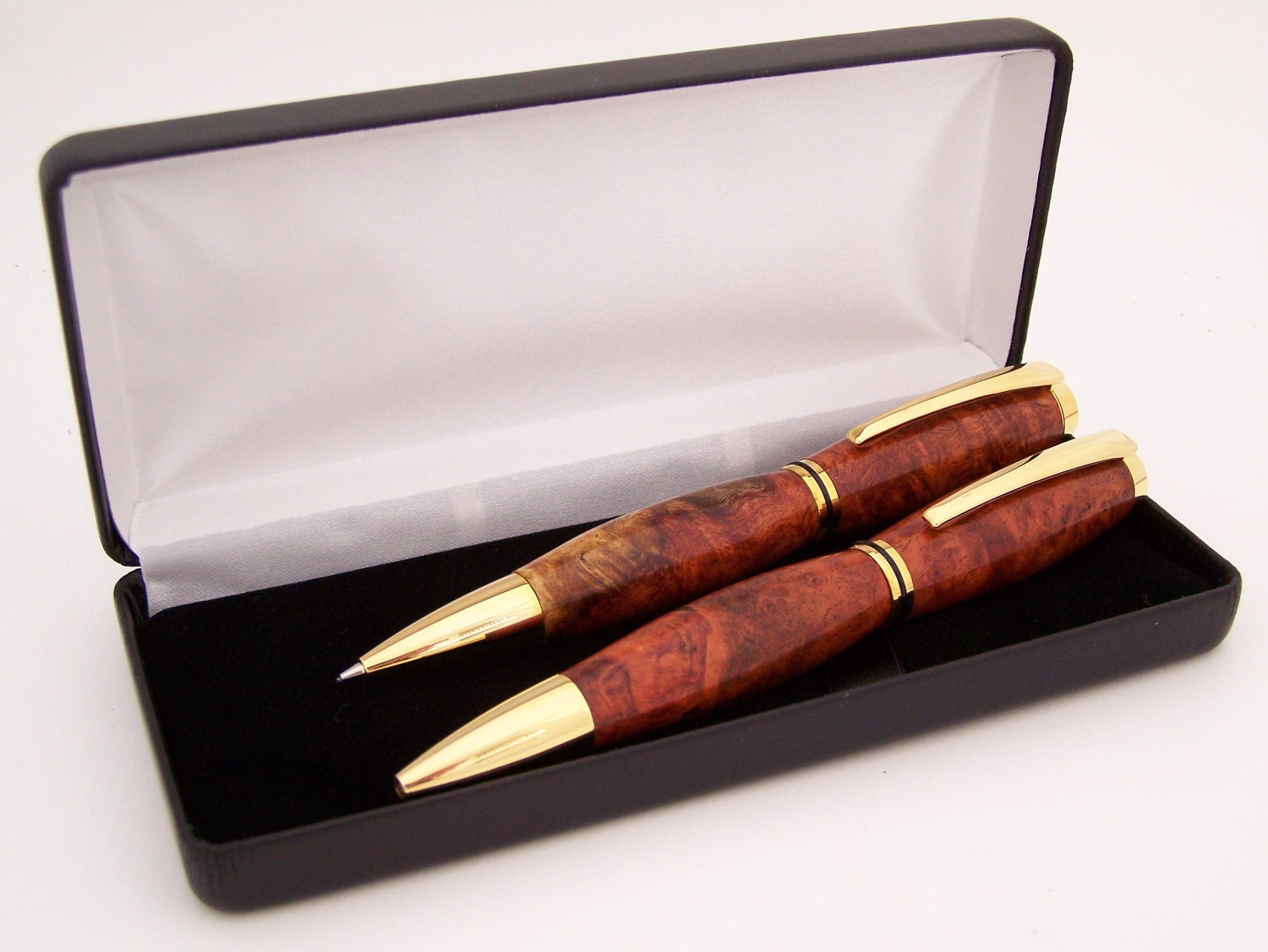 Amboyna Burl Wood Ballpoint Pen and Pencil Set (Handmade in USA)