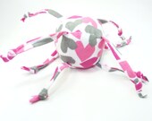 Unique Baby toy - Soft ball with strings - Pink and grey hearts