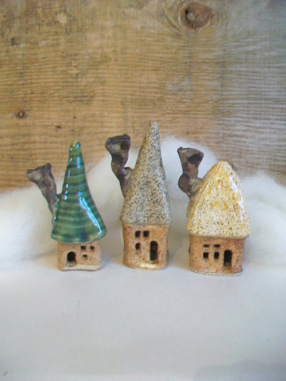 Garden Fairy Houses - New Square Design - Set of 3 - Handmade, Wheel Thrown