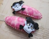 Punk Rock Girl Zombie Skull Snap Pink Leopard Barrettes
