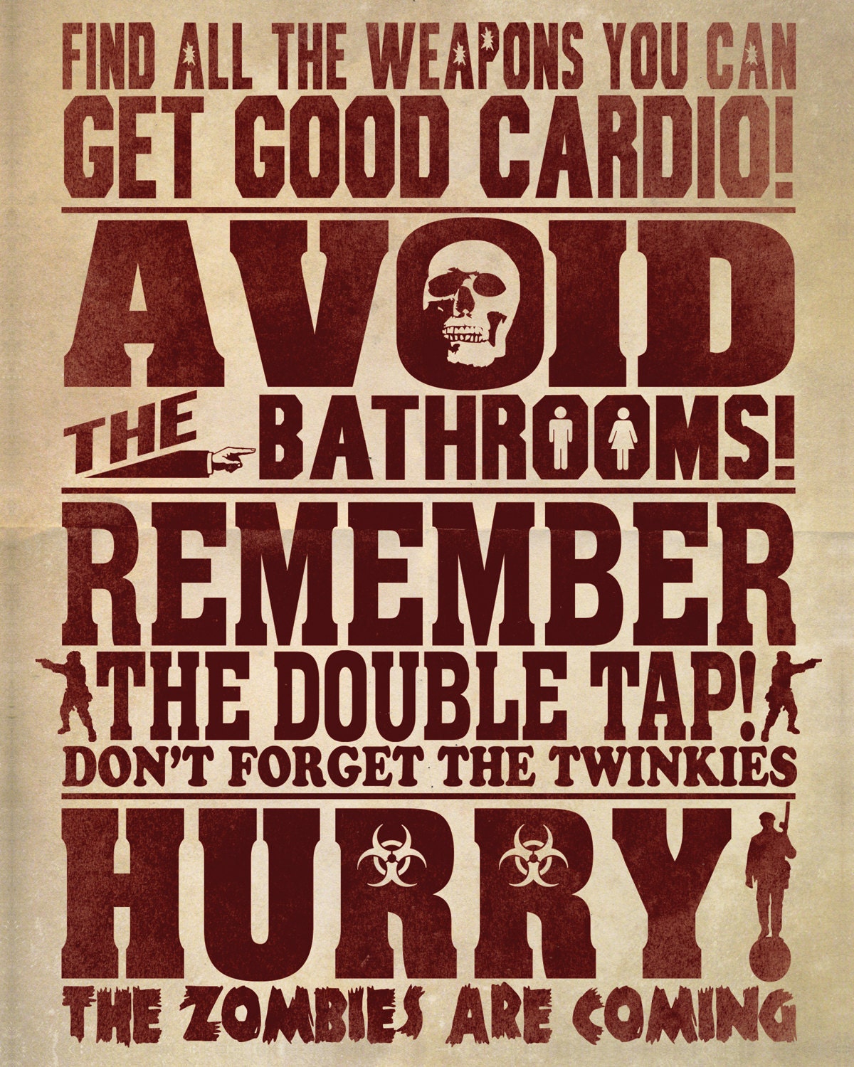 16 X 20 inch Zombie Rules 1 Typography Print