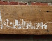 White Chicago Skyline Reclaimed barn wood screen printed wall hanging