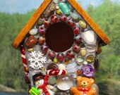 Christmas Birdhouse with Candy Canes, Christmas Bear Santas and Snow Flakes