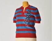 vintage 80's striped sweater - applique striped womens S / M