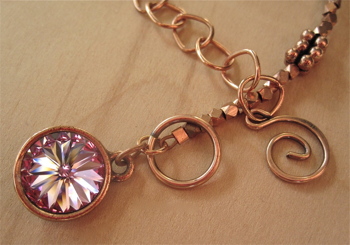 Large Swarovski Rivoli Copper Mixed Texture Bracelet