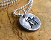 Silver Kanji Necklace Japanese Characters Handstamped PMC Fine Silver Artisan Circle Pendants