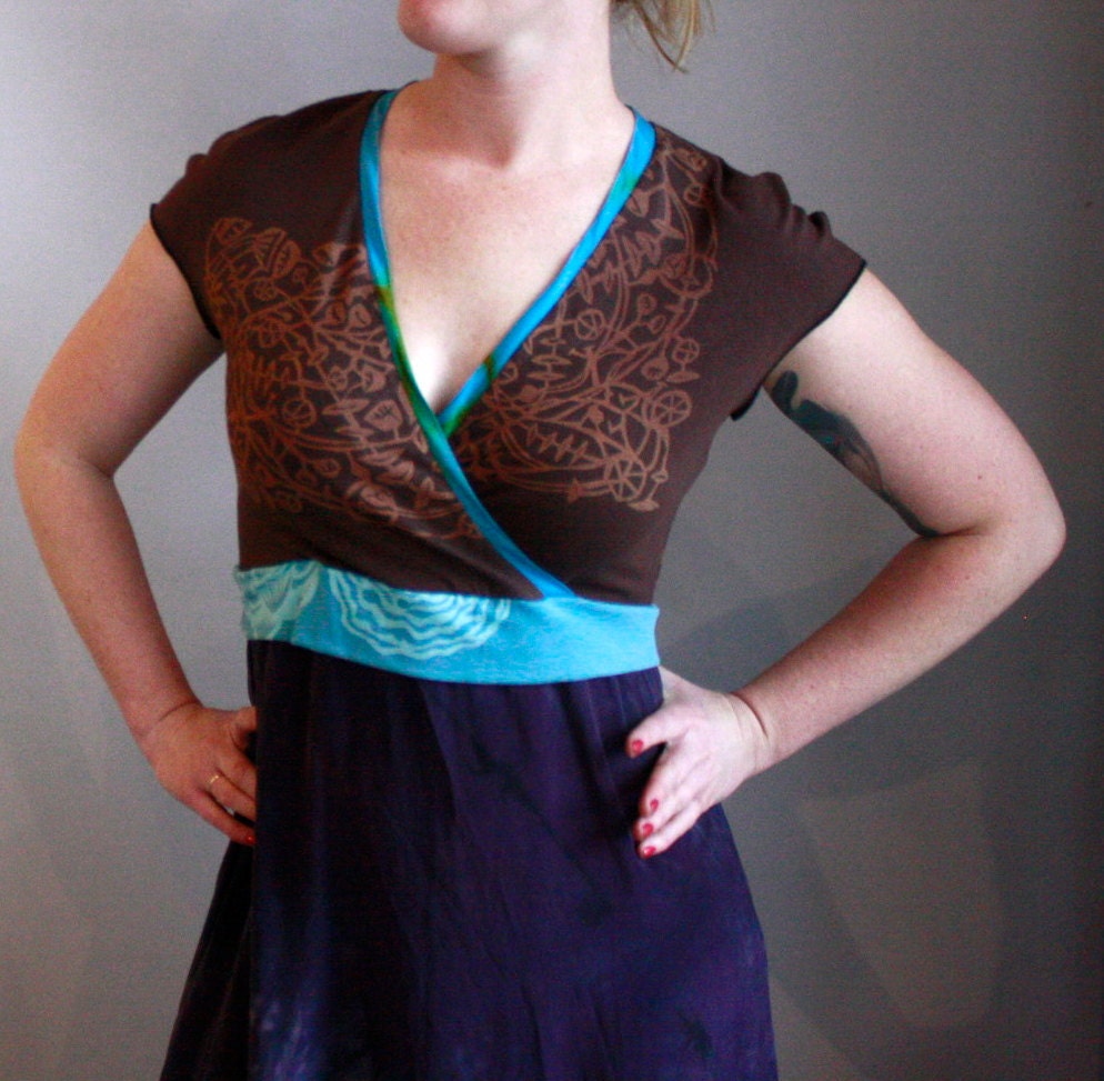 Newly Evolved Confetti Dress size MEDIUM in chocolate bamboo and deep violet shibori dyed silk