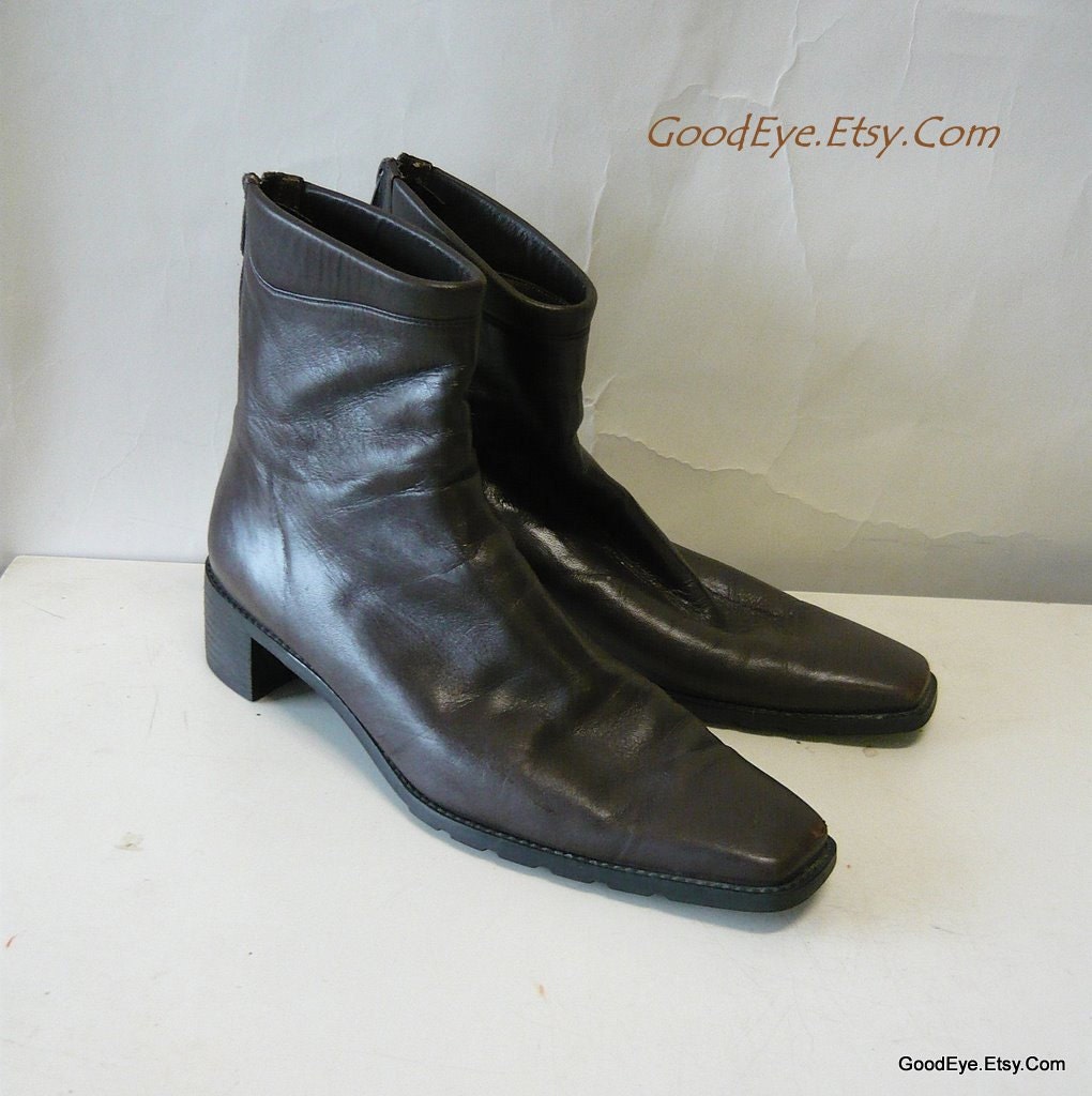 WEITZMAN Ankle Boots 9 N Eur 40 UK 6 .5 Leather Chocolate Brown Flats Spain
