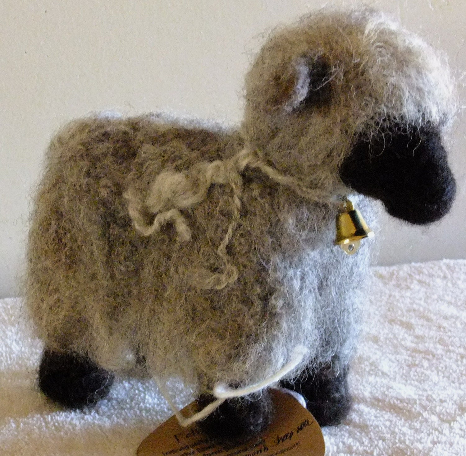 Sheep sculpture, needle felted, gray