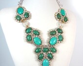 Statement Necklace turquoise and crystal beaded motif statement necklace