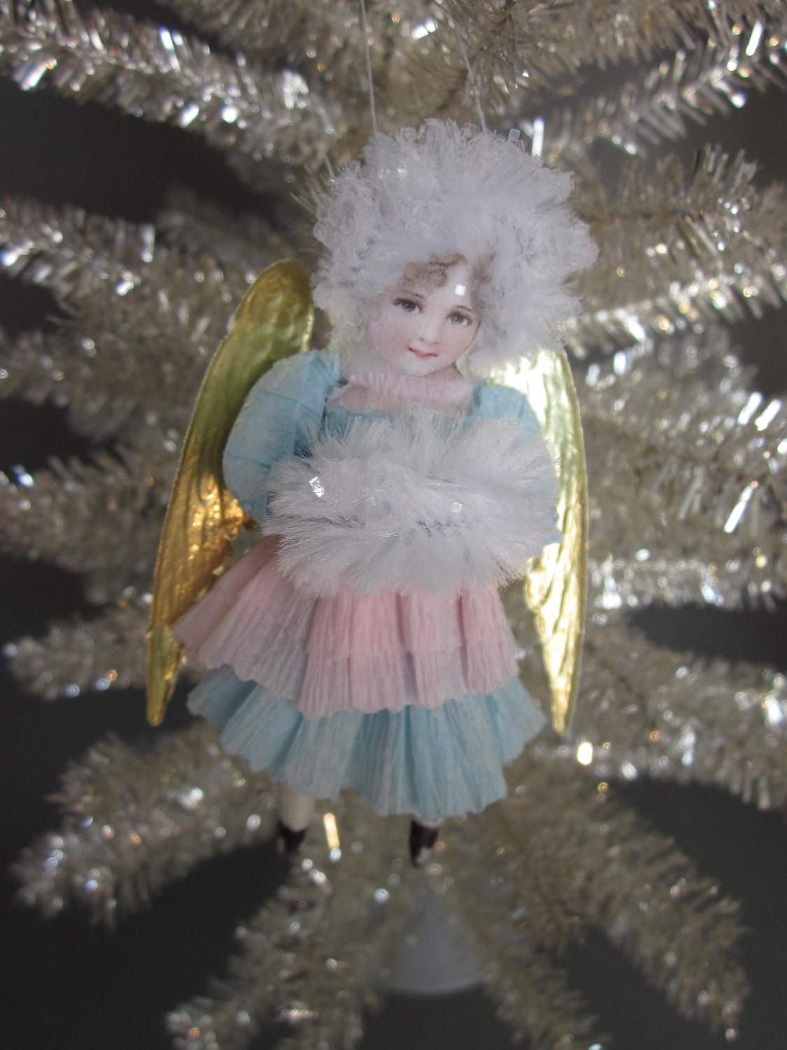 Spun Cotton  Angel- Pink and Blue with a Muff and Hat
