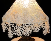 Lamp Shade - Big  white crochet with integrate fringes efect .