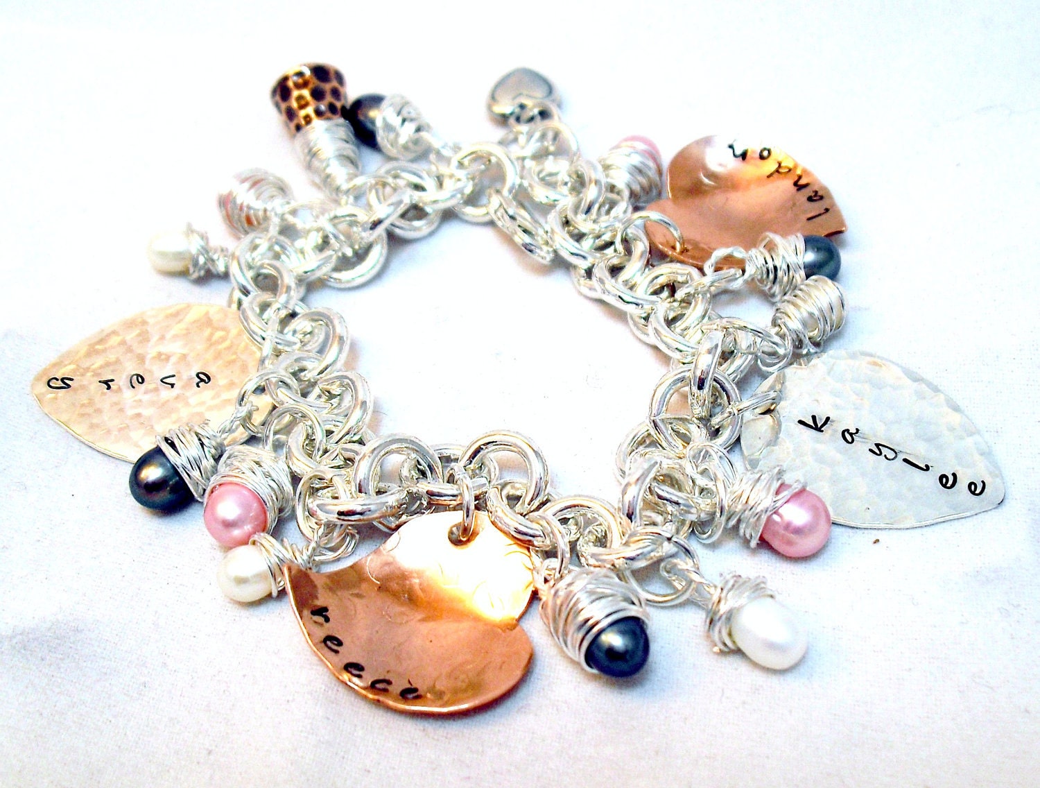 Handstamped Bracelet Custom Hand Stamped Sterling Silver Disc Customize Mommy Bracelet