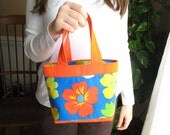 Orange Small Purse Tote Bag Girls Blue Tropical Print