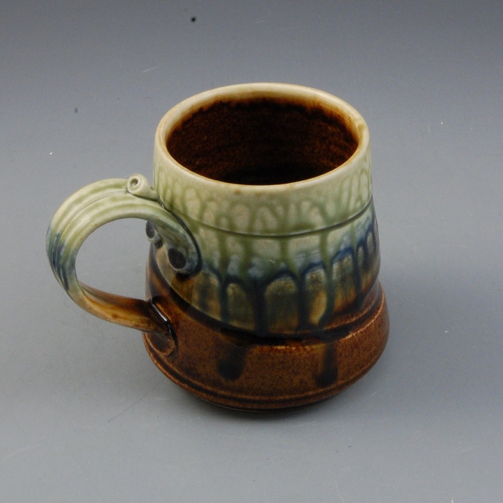 Mug - Medium  Brown Blue and Fern Green Handmade Porcelain by Mark Hudak