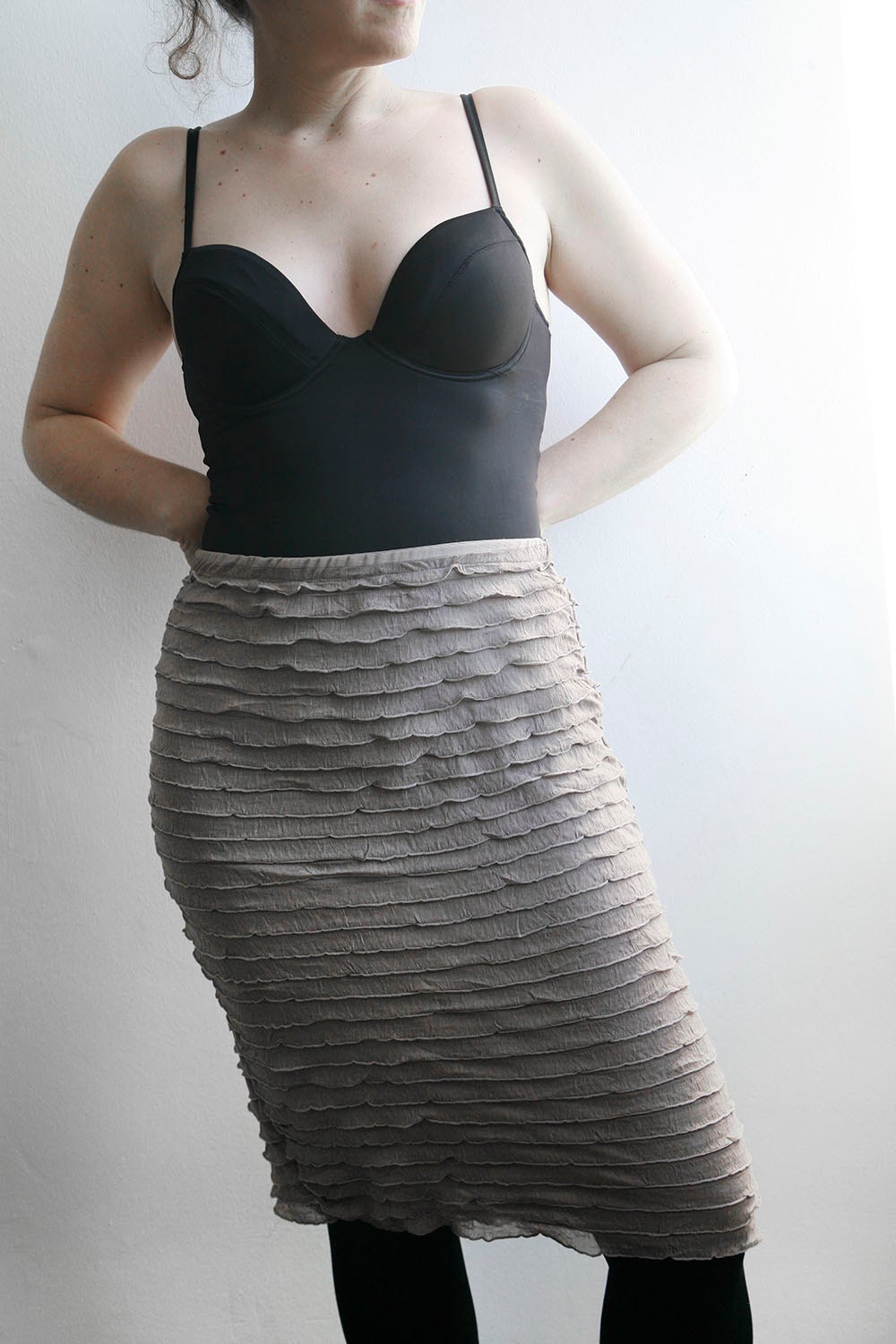 Women Grey Skirt Chic - ruffled, modern , maxi skirt, evening, elegant, sexy