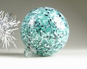 Blown Glass Ornament Ball Suncatcher Teal Sea Blue Green White and Black Granite Tree Ornament