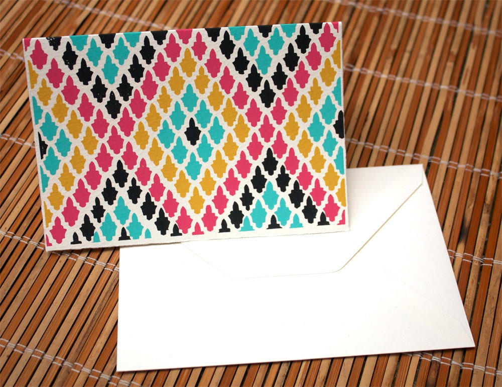 Moroccan Tiles Hand Printed Blank Card