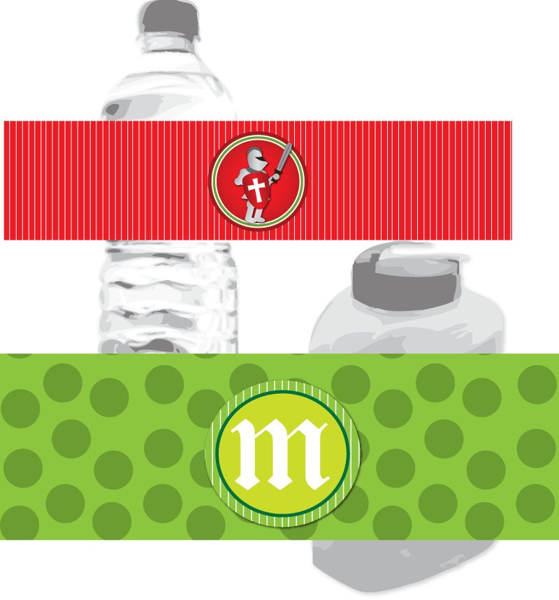 Knights and Dragons Birthday Party Water Bottle and Juice Box Wrappers