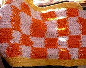 Table Runner, Night stand topper Checker Board Orange and White- SALE ITEM