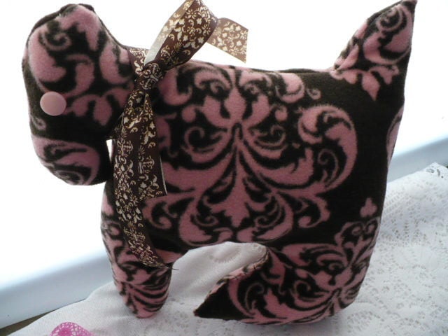 Stuff Dog Pillow- Sachet -  Vintage Fleece - Terrier - Brown and Pink