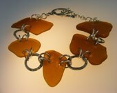 Beach Glass and hand forged sterling silver toggle bracelet