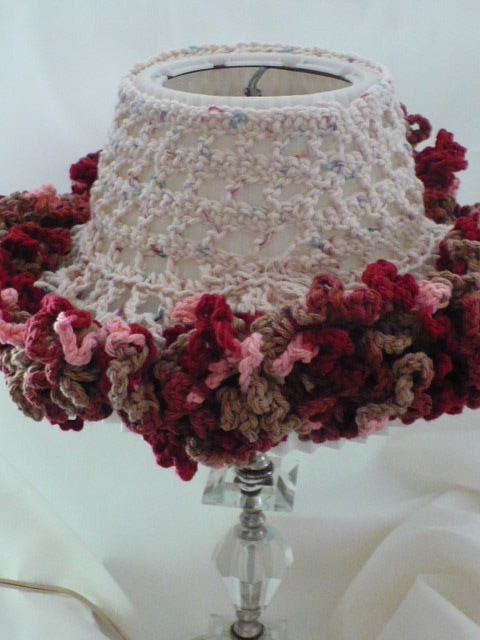 Crochet Lamp Shade Cover Speckled Cotton Candy -SALE ITEM