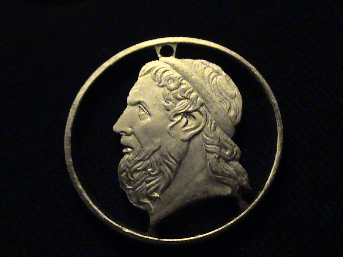 Greece - cut coin pendant - w/ Homer, Ancient Author or Iliad and Odyssey - 2000