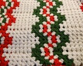 Crochet Christmas Afghan Ripple Pattern in Red Green and White Heavy