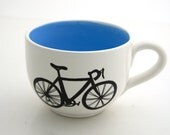 Bike Mug large for Soup or Coffee Lovers White with Turquoise blue Interior