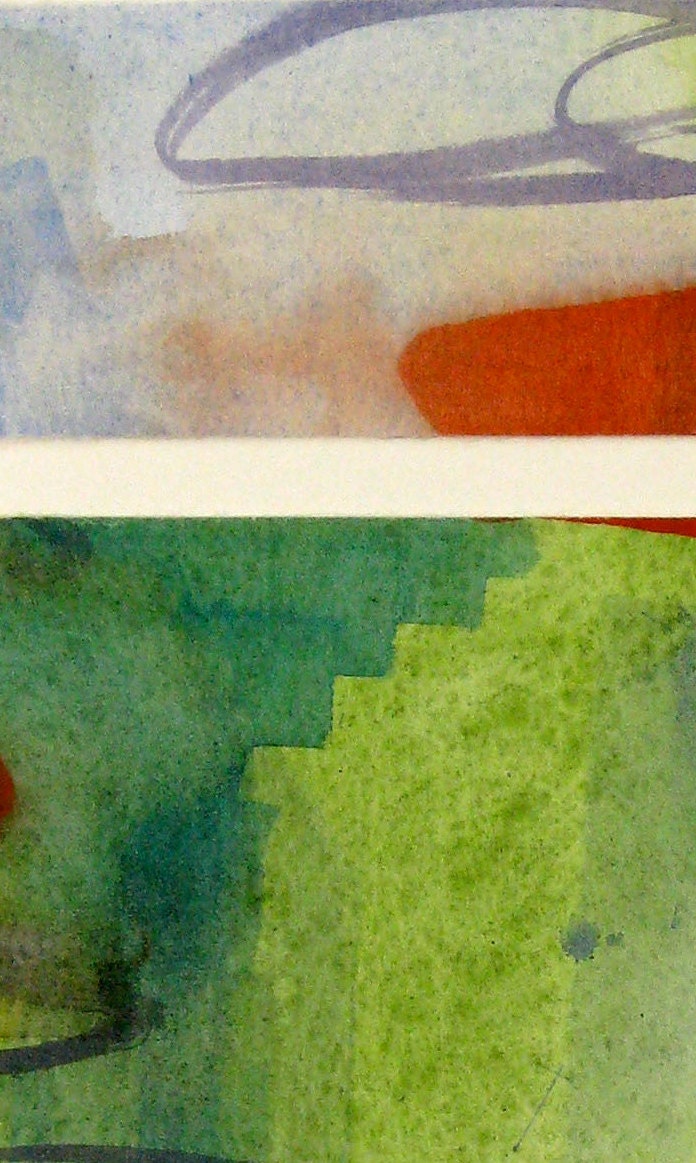 Blank Note Card with handmade abstract watercolor painting- Red and Green colors