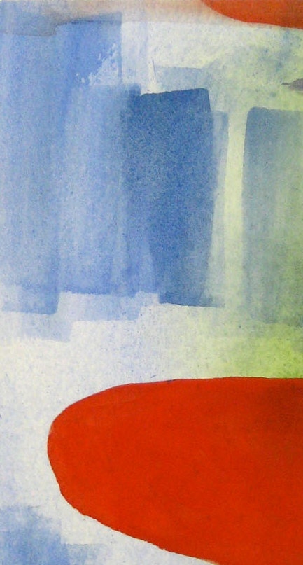 Blank Note Card with handmade abstract watercolor painting- Red Blue and Green colors