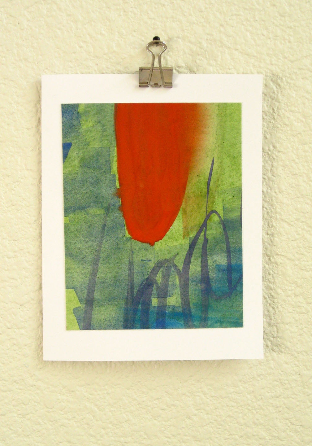 Blank Note Card with handmade abstract watercolor painting- Red Blue and Green colors