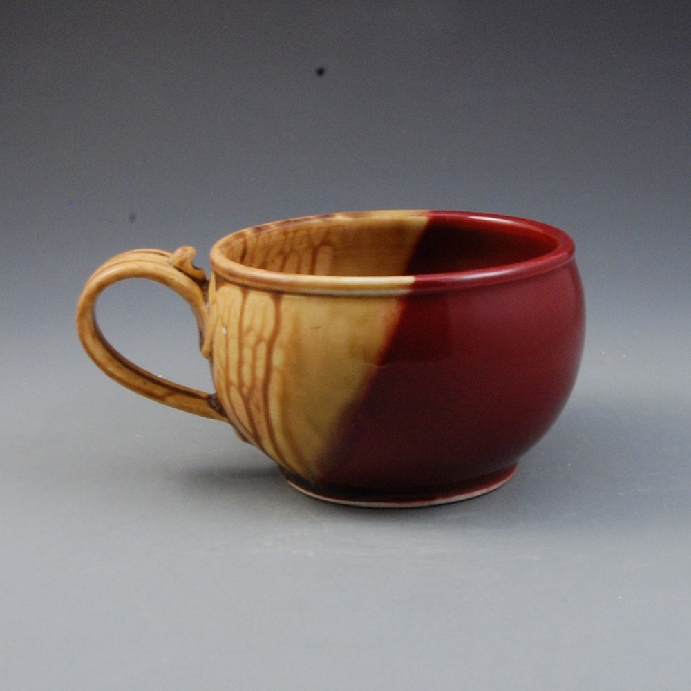 Soup Bowl Cranberry and Golden Brown Handmade Porcelain by Mark Hudak
