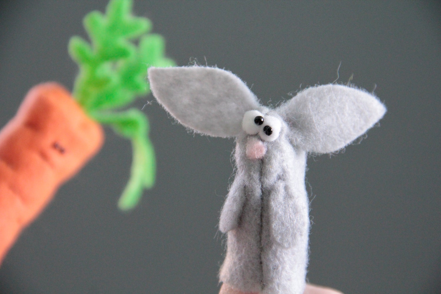 DIY Finger Puppet Kit, Carrot & Bunny, Gray
