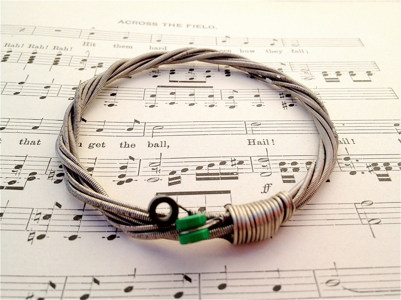 Recycled Bass Guitar String Bracelet silver colored with brass ball ends attached Unisex SMALL