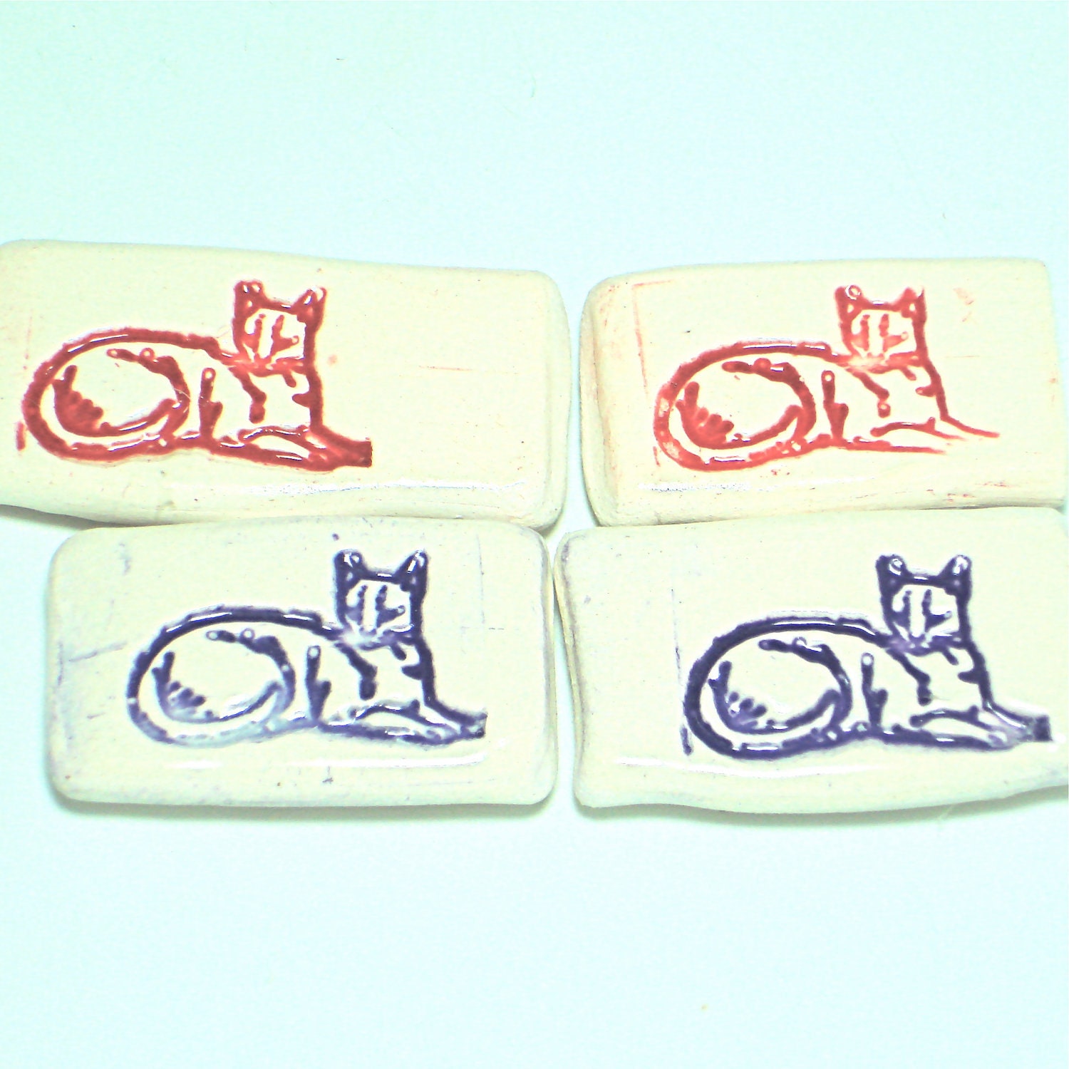 4 Cat Magnets Stoneware