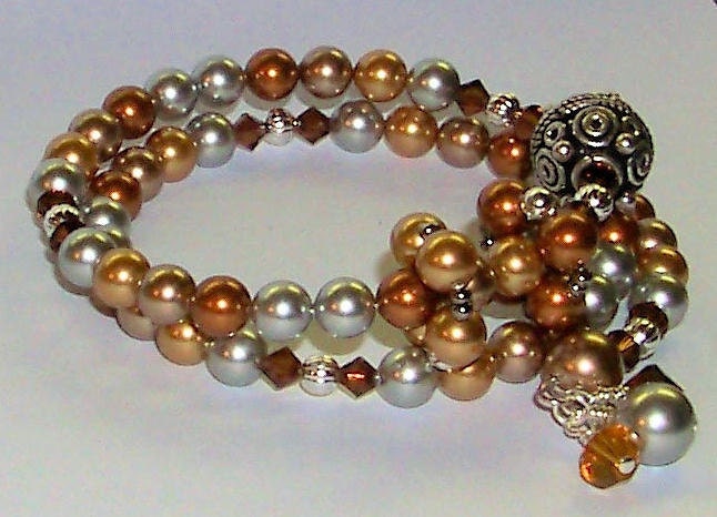 Precious Metal and Pearls with Silver Row Counter Bracelet for Knitting and Crochet