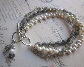 Labradorite & Pearl Bracelet, Gemstone, Multi Strand