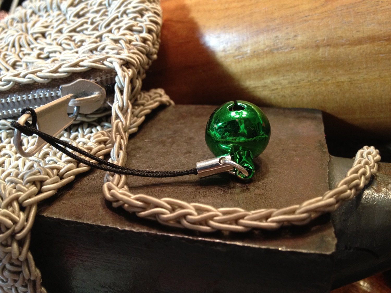 Green Bell Charm for Cell Phone, Zipper or Keychain
