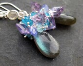Labradorite earrings with pink amethyst, apatite, blue topaz earrings --Borealis--