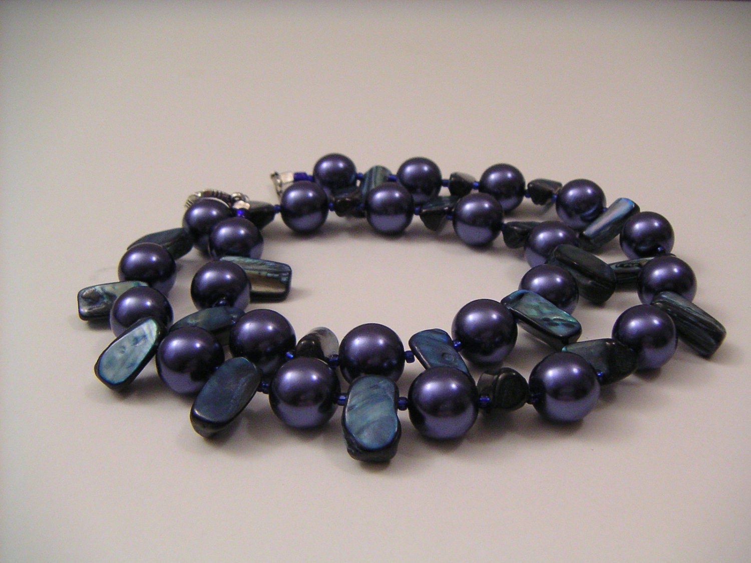 Blue Glass Pearl and Shell Necklace and Earrings - Feeling a Little Blue